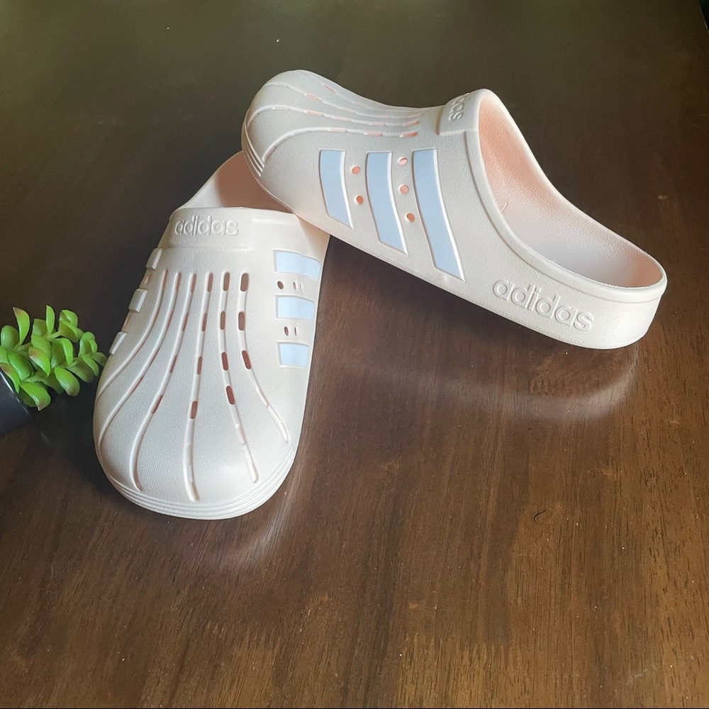 Adidas Adilette Clogs Pink & White Slip On Clogs Size 12W/ 11 M